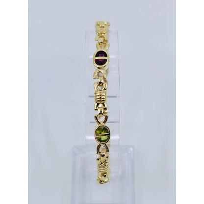 Vintage 14K Yellow Gold Topaz, Garnet, Peridot & Amethyst Tennis Link Bracelet