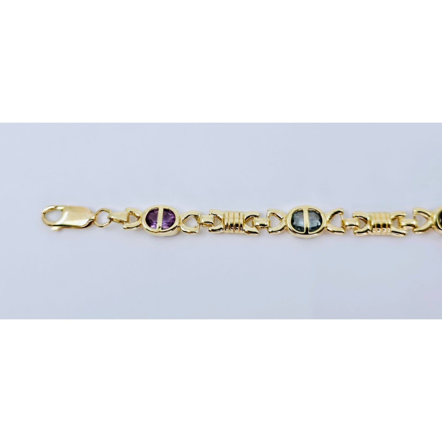 Vintage 14K Yellow Gold Topaz, Garnet, Peridot & Amethyst Tennis Link Bracelet