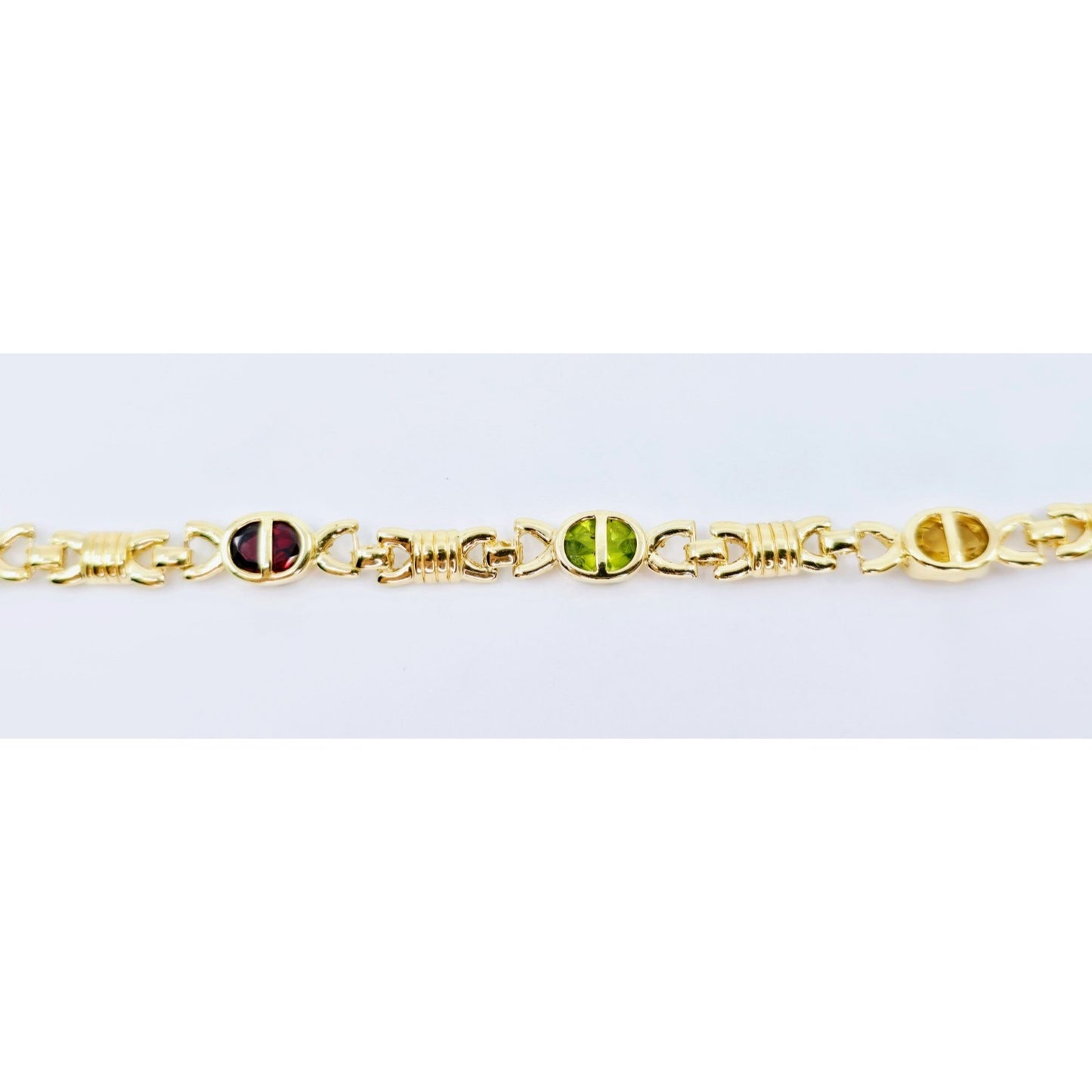 Vintage 14K Yellow Gold Topaz, Garnet, Peridot & Amethyst Tennis Link Bracelet