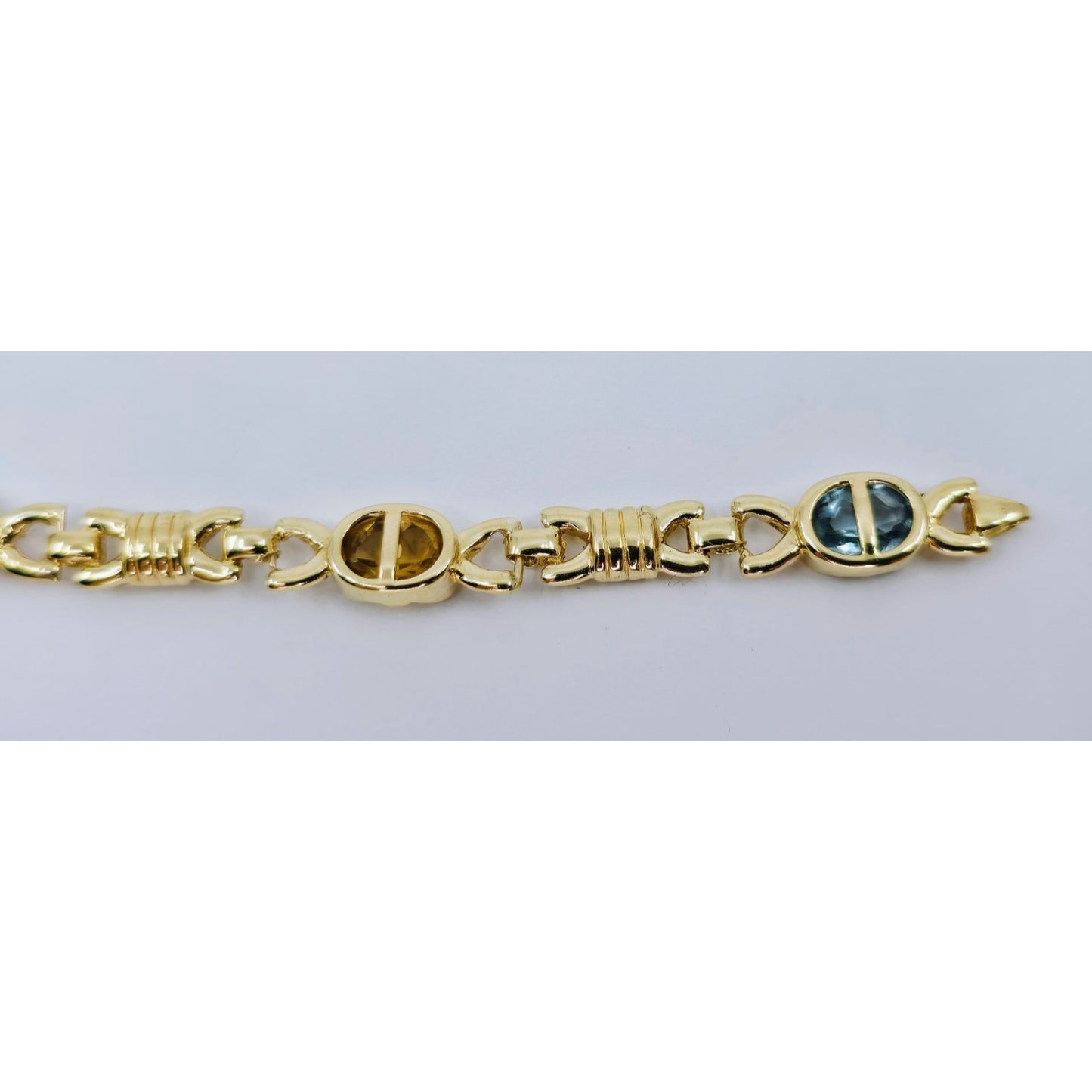 Vintage 14K Yellow Gold Topaz, Garnet, Peridot & Amethyst Tennis Link Bracelet