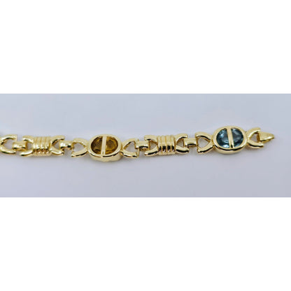 Vintage 14K Yellow Gold Topaz, Garnet, Peridot & Amethyst Tennis Link Bracelet