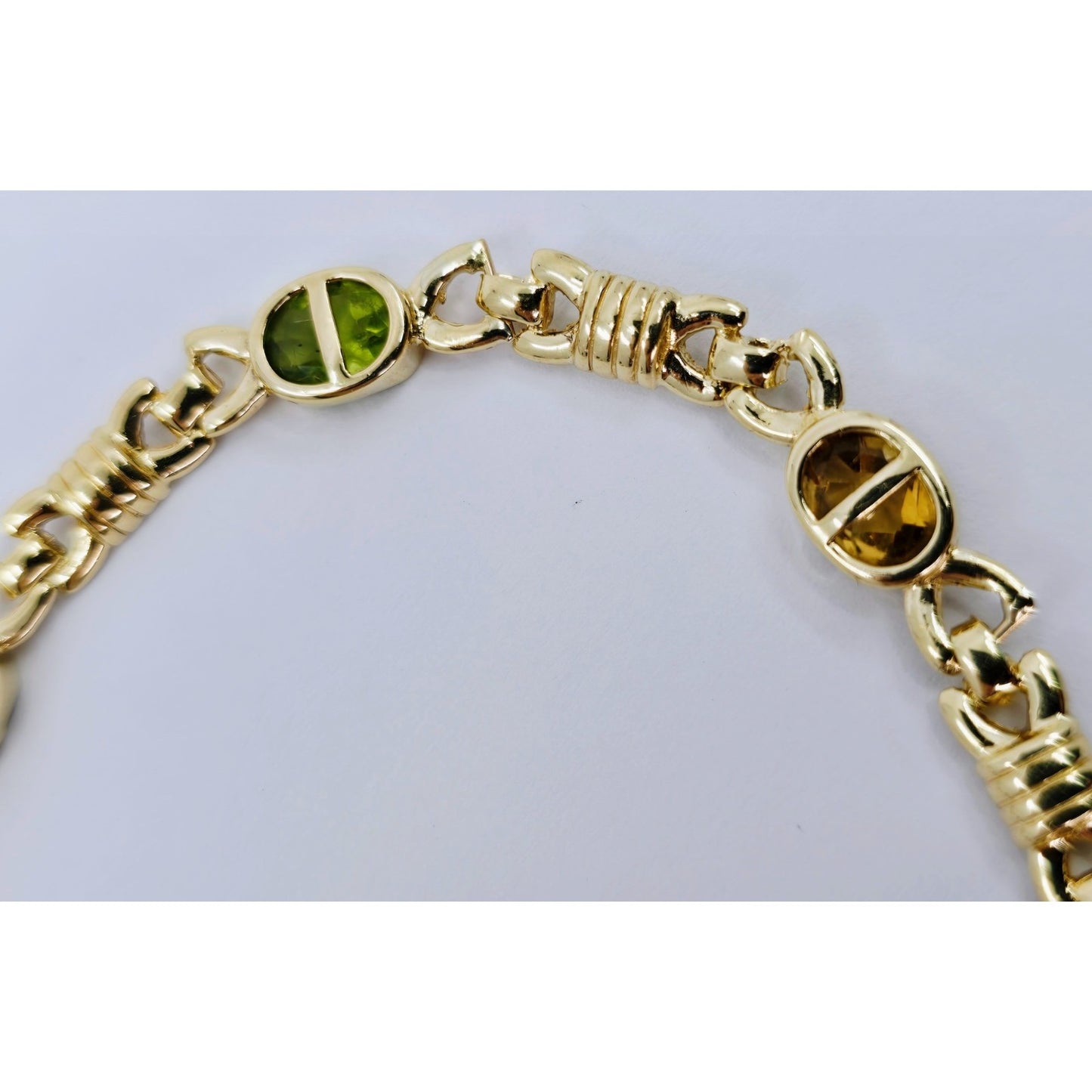 Vintage 14K Yellow Gold Topaz, Garnet, Peridot & Amethyst Tennis Link Bracelet
