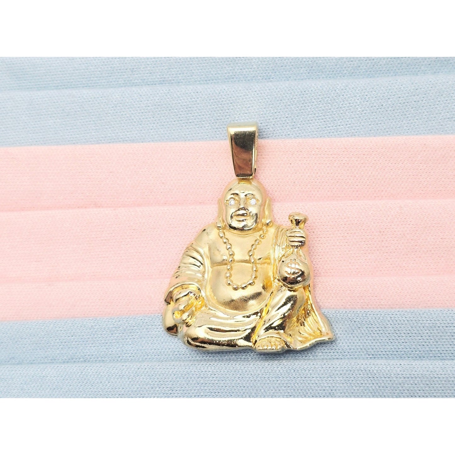 IF & Co Micro Lucky Buddha Piece Diamond Eyes Money Bag 14k Solid Yellow Gold