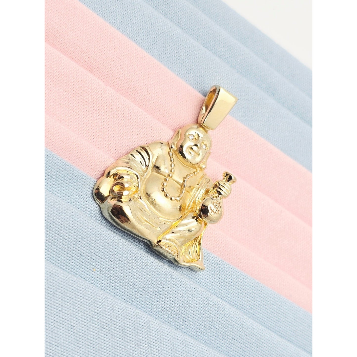 IF & Co Micro Lucky Buddha Piece Diamond Eyes Money Bag 14k Solid Yellow Gold