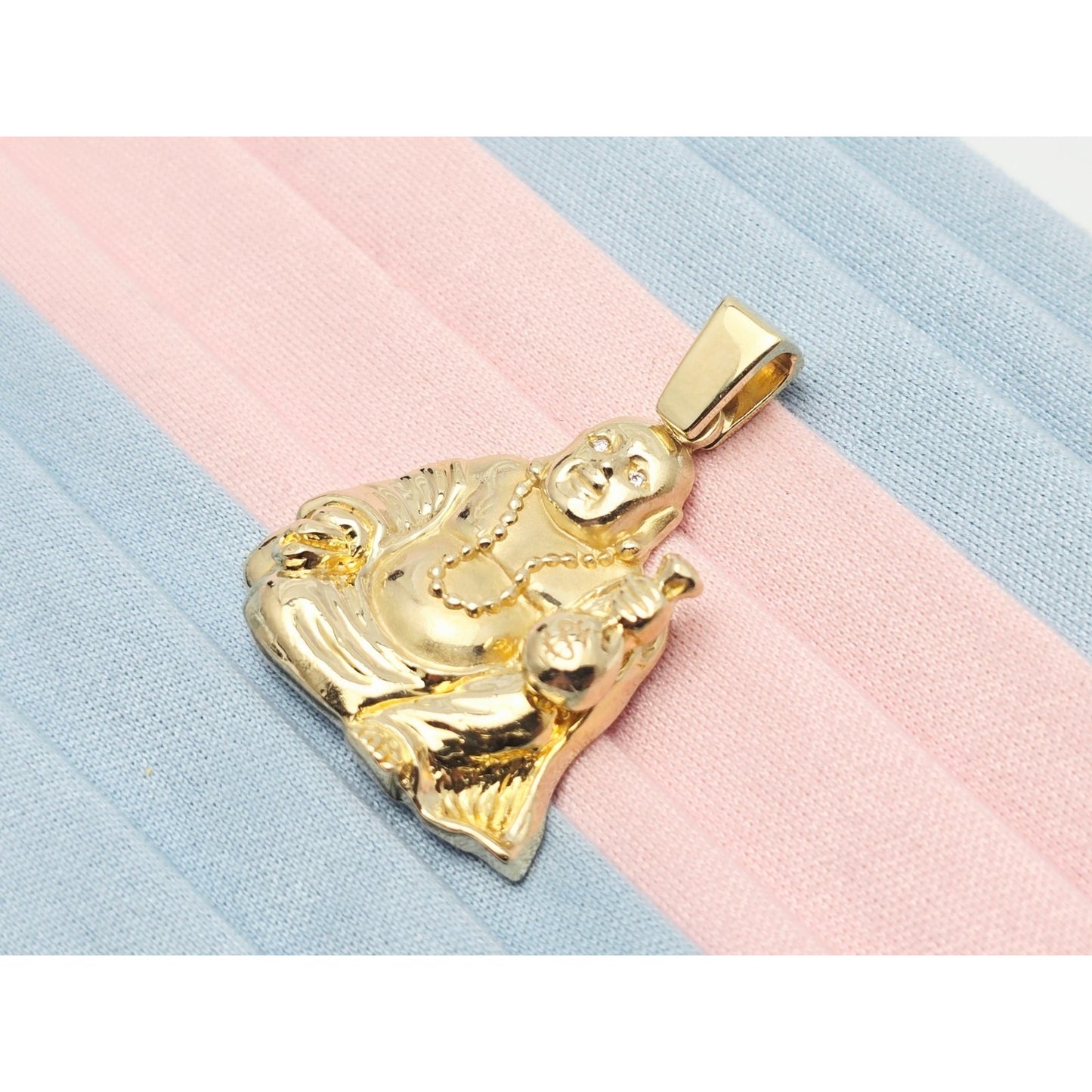 IF & Co Micro Lucky Buddha Piece Diamond Eyes Money Bag 14k Solid Yellow Gold