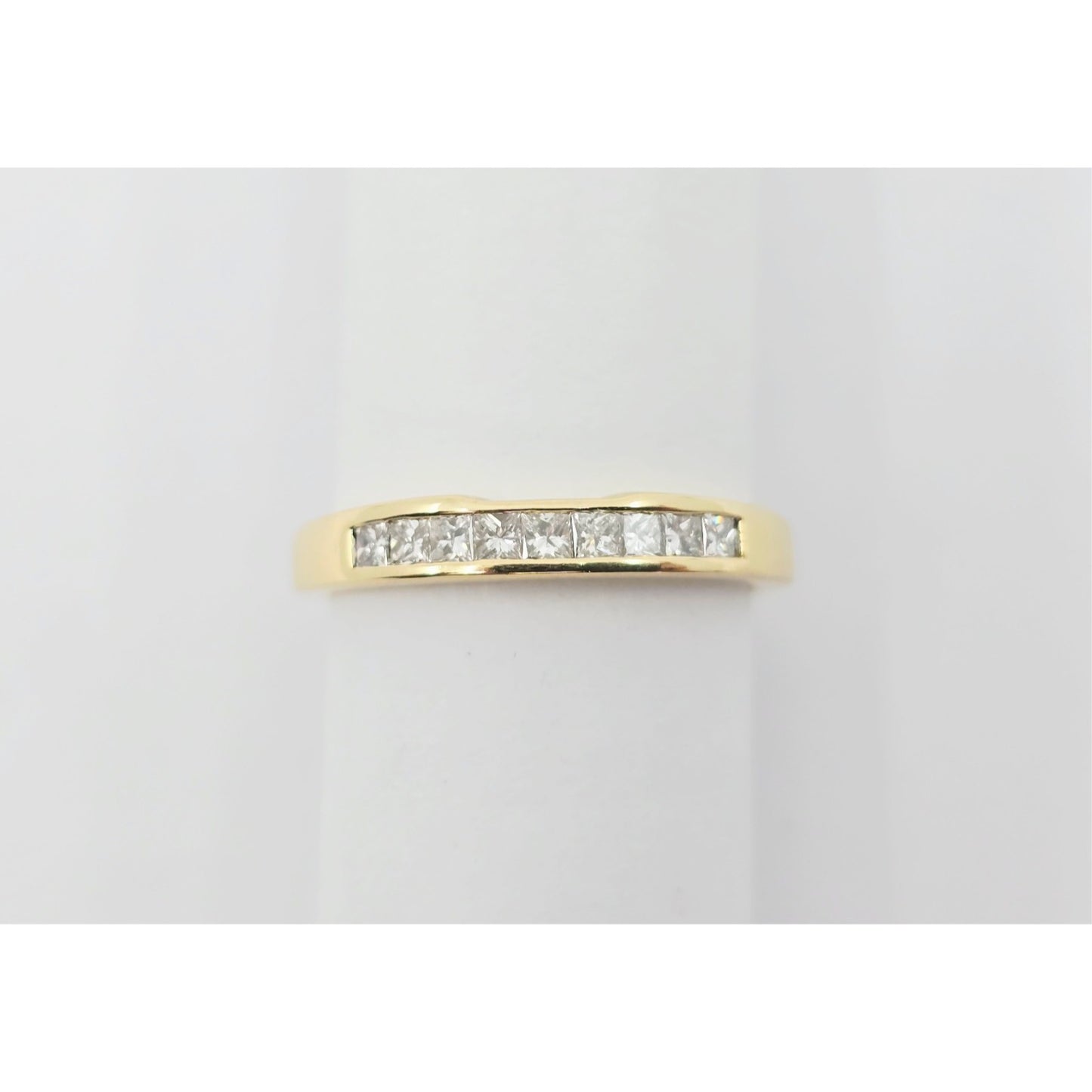 18K Yellow Gold Single Row 9 Princess Cut Diamond Wedding Ring Band