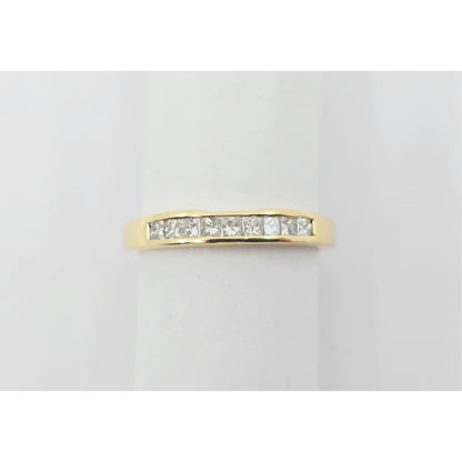 18K Yellow Gold Single Row 9 Princess Cut Diamond Wedding Ring Band