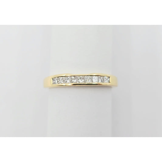 18K Yellow Gold Single Row 9 Princess Cut Diamond Wedding Ring Band