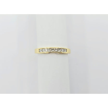 18K Yellow Gold Single Row 9 Princess Cut Diamond Wedding Ring Band