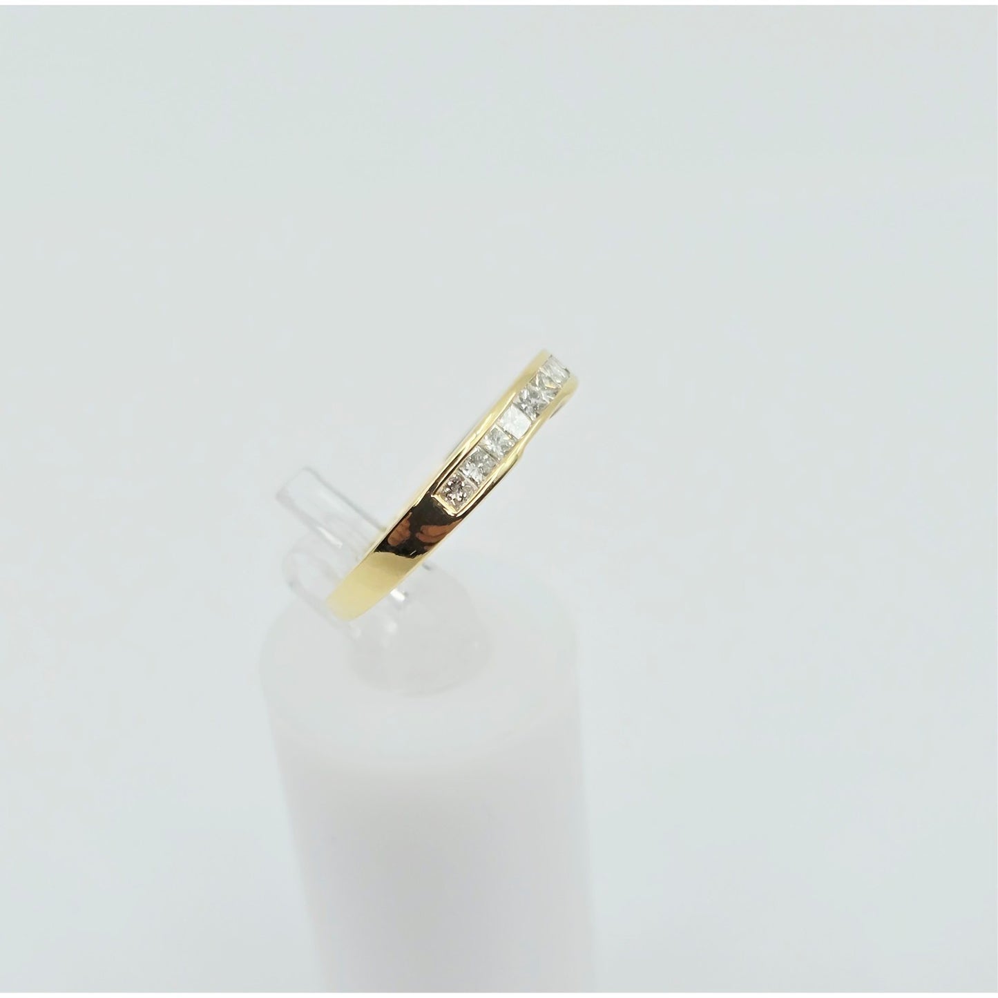 18K Yellow Gold Single Row 9 Princess Cut Diamond Wedding Ring Band
