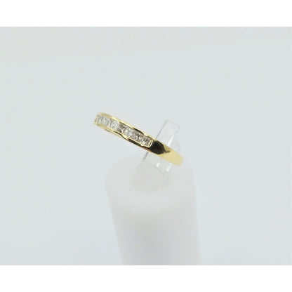 18K Yellow Gold Single Row 9 Princess Cut Diamond Wedding Ring Band
