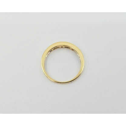 18K Yellow Gold Single Row 9 Princess Cut Diamond Wedding Ring Band