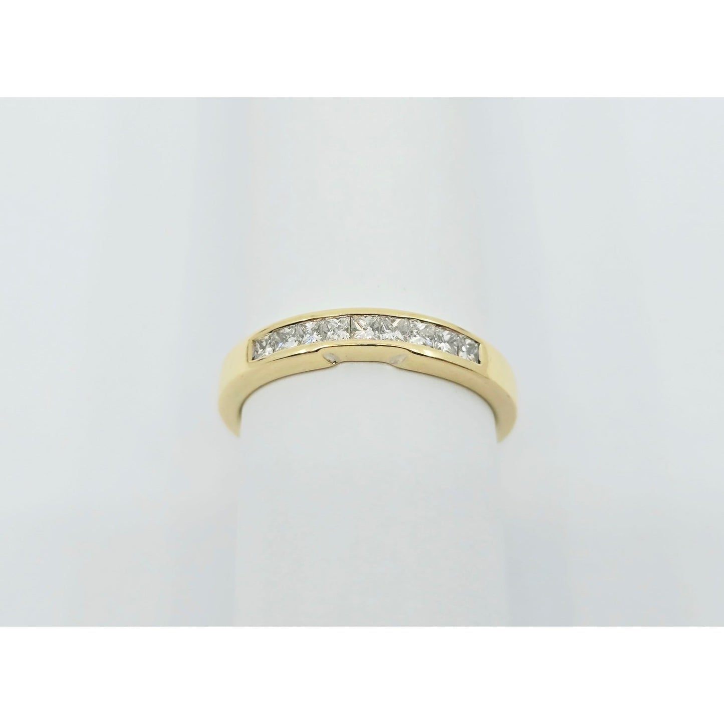 18K Yellow Gold Single Row 9 Princess Cut Diamond Wedding Ring Band