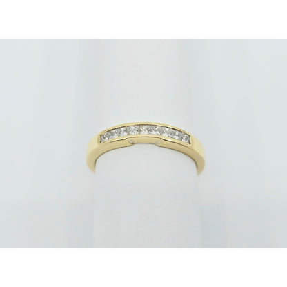 18K Yellow Gold Single Row 9 Princess Cut Diamond Wedding Ring Band