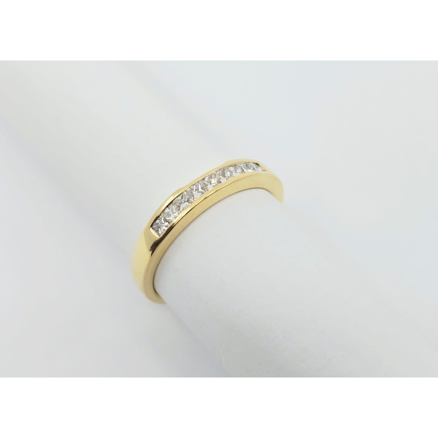18K Yellow Gold Single Row 9 Princess Cut Diamond Wedding Ring Band