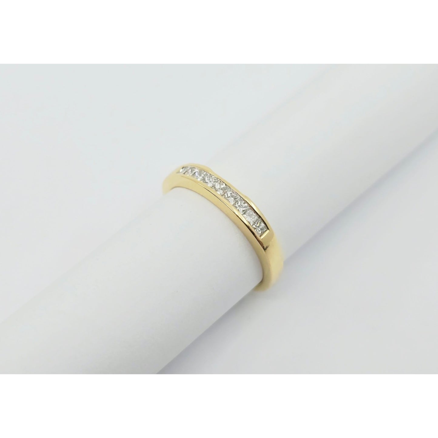 18K Yellow Gold Single Row 9 Princess Cut Diamond Wedding Ring Band