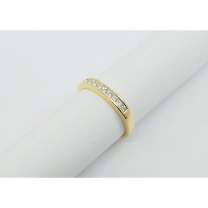 18K Yellow Gold Single Row 9 Princess Cut Diamond Wedding Ring Band