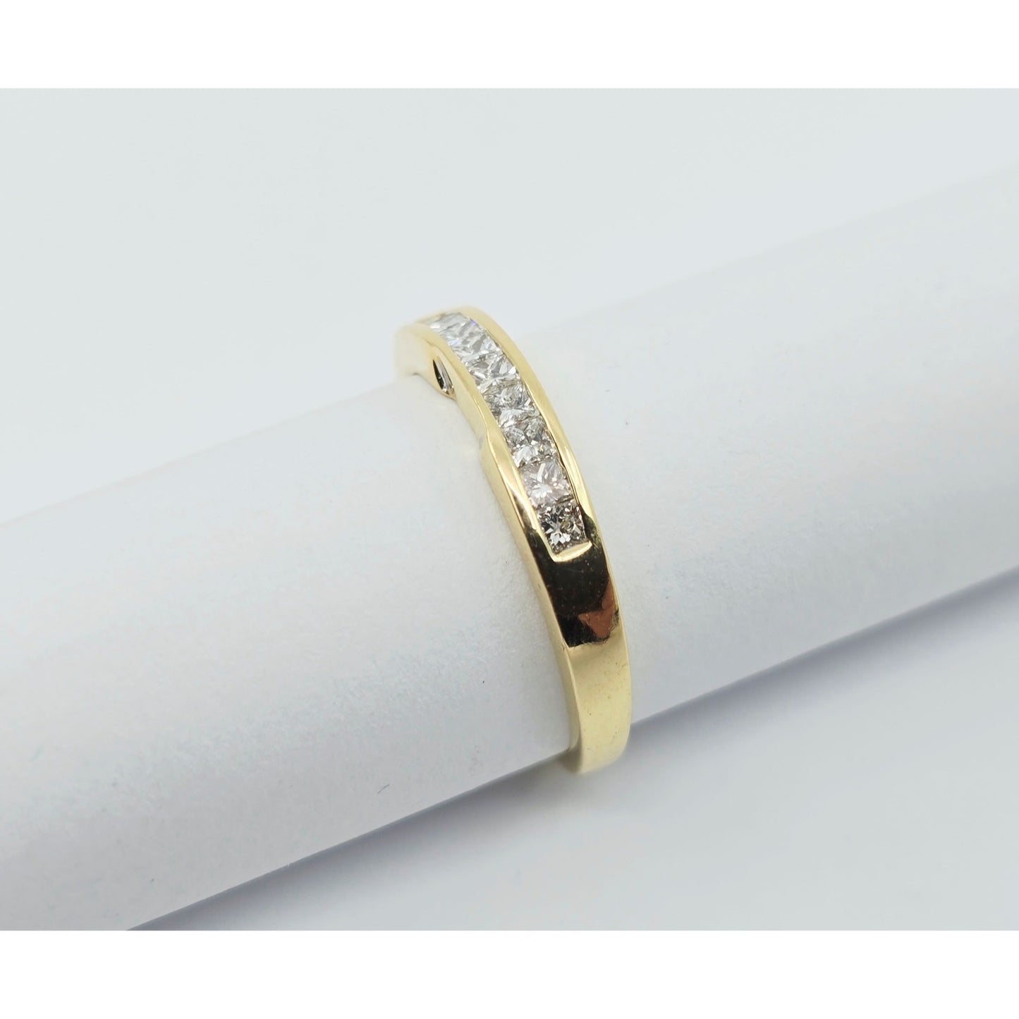 18K Yellow Gold Single Row 9 Princess Cut Diamond Wedding Ring Band