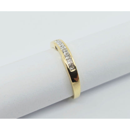18K Yellow Gold Single Row 9 Princess Cut Diamond Wedding Ring Band