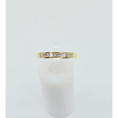 18K Yellow Gold Single Row 9 Princess Cut Diamond Wedding Ring Band