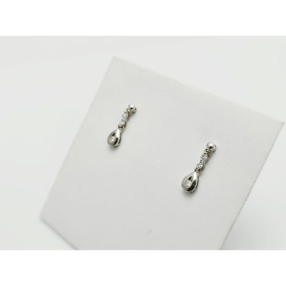 14K White Gold Drop Dangle Diamond Teardrop Stud Earrings