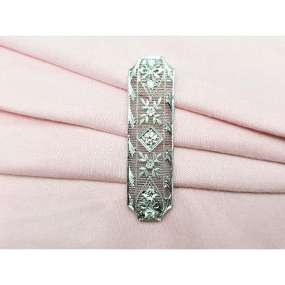 Vintage 850 Platinum Old Cut Diamond Drop Down Bar Charm Pendant