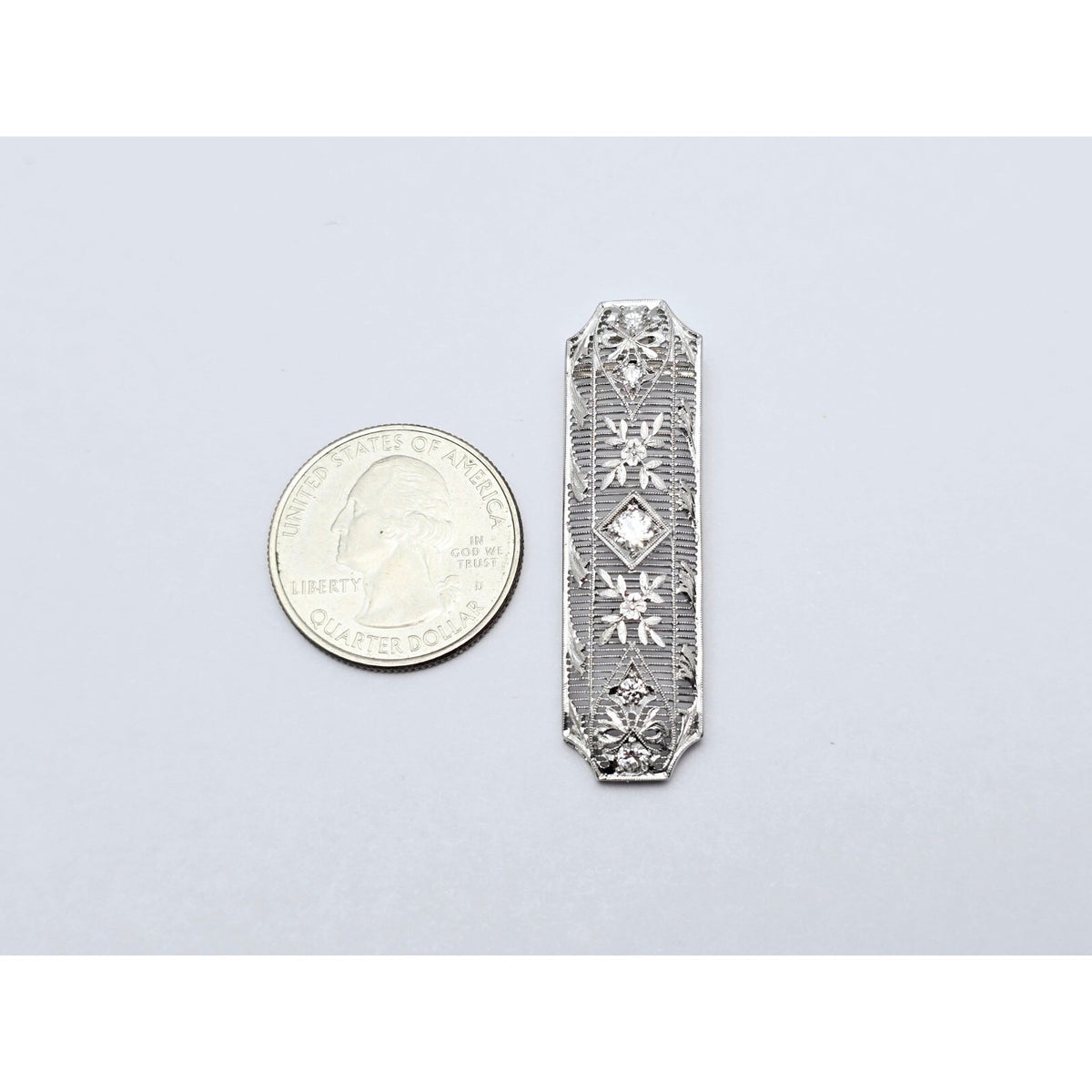 Vintage 850 Platinum Old Cut Diamond Drop Down Bar Charm Pendant