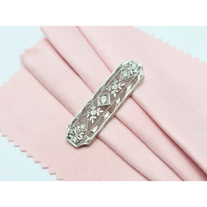 Vintage 850 Platinum Old Cut Diamond Drop Down Bar Charm Pendant