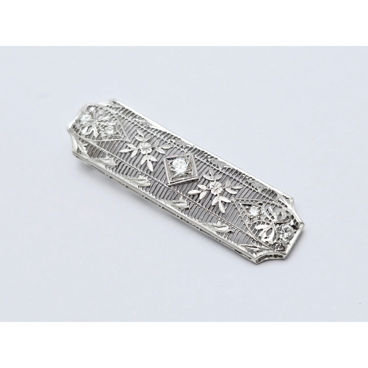 Vintage 850 Platinum Old Cut Diamond Drop Down Bar Charm Pendant