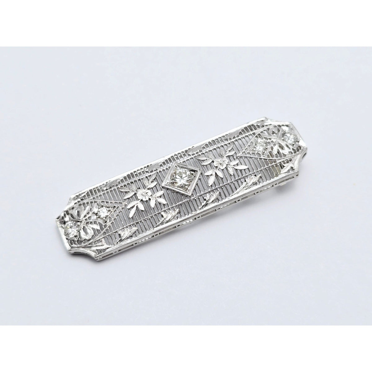 Vintage 850 Platinum Old Cut Diamond Drop Down Bar Charm Pendant