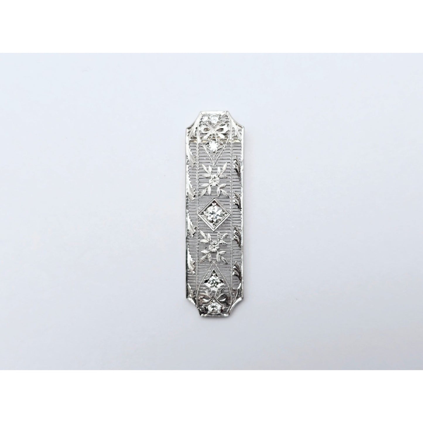 Vintage 850 Platinum Old Cut Diamond Drop Down Bar Charm Pendant