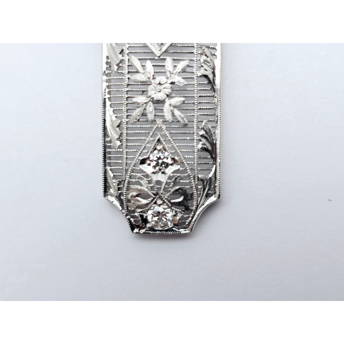 Vintage 850 Platinum Old Cut Diamond Drop Down Bar Charm Pendant