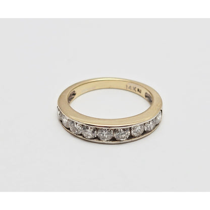 14K Yellow Gold Single Row Diamond Wedding Ring Band