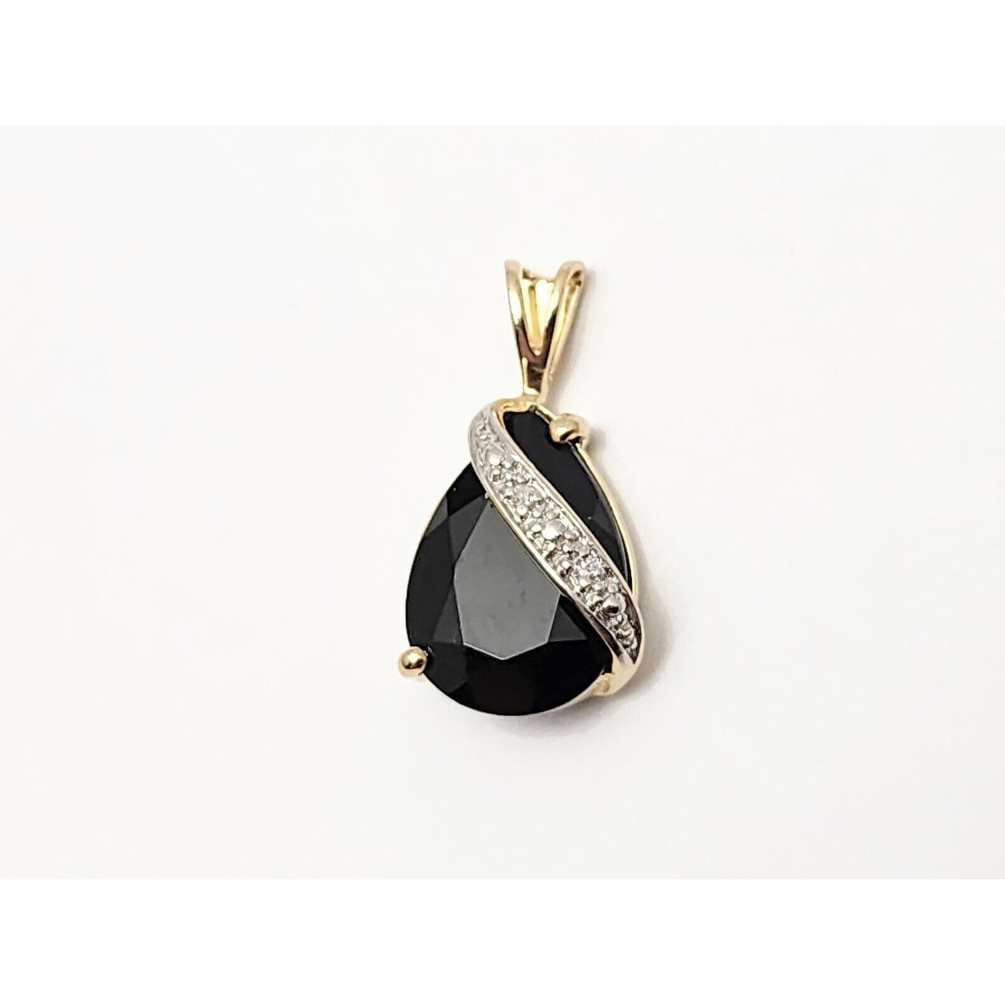 14K Two Tone Gold Teardrop Black Onyx & Diamond Charm Pendant