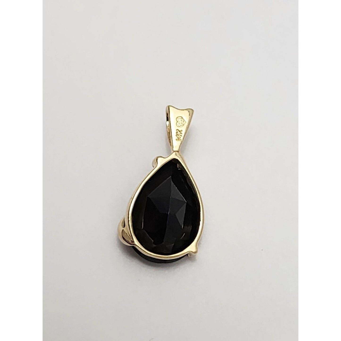 14K Two Tone Gold Teardrop Black Onyx & Diamond Charm Pendant