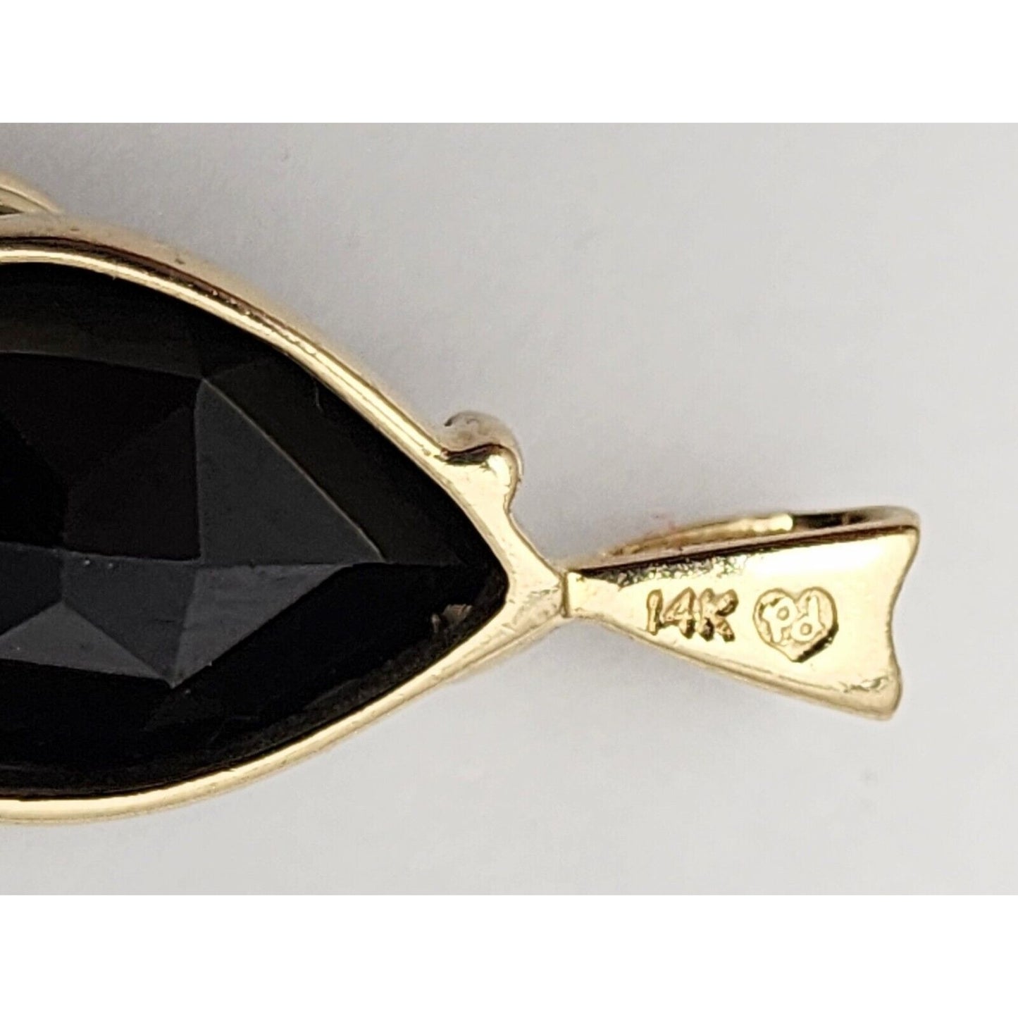 14K Two Tone Gold Teardrop Black Onyx & Diamond Charm Pendant