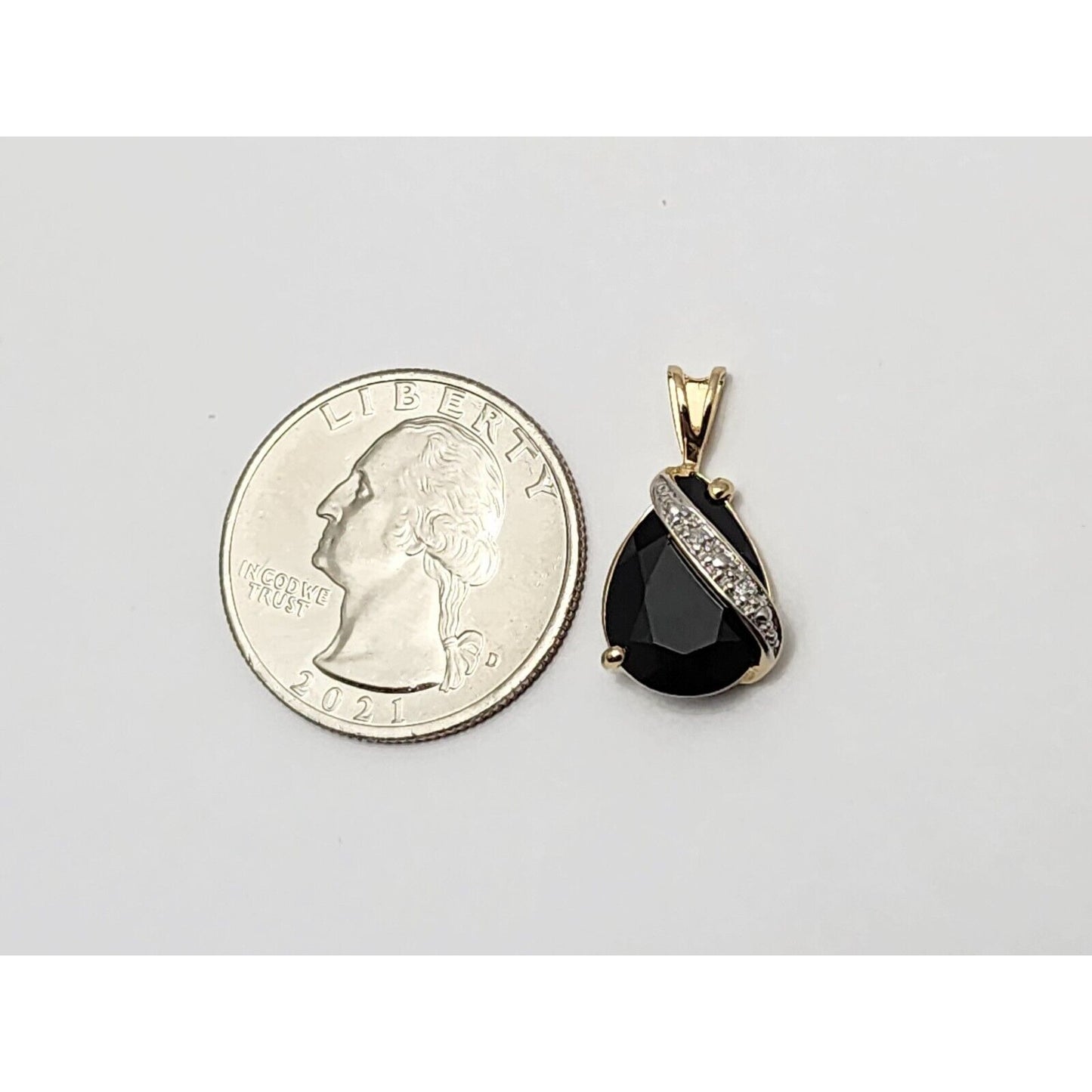 14K Two Tone Gold Teardrop Black Onyx & Diamond Charm Pendant