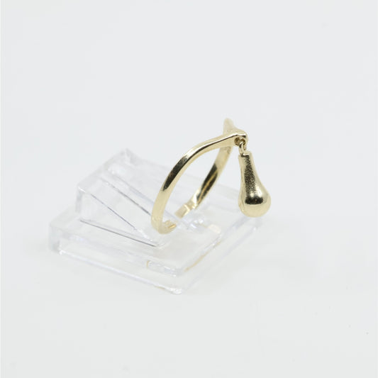10K Yellow Gold Dangling Teardrop Charm Ring