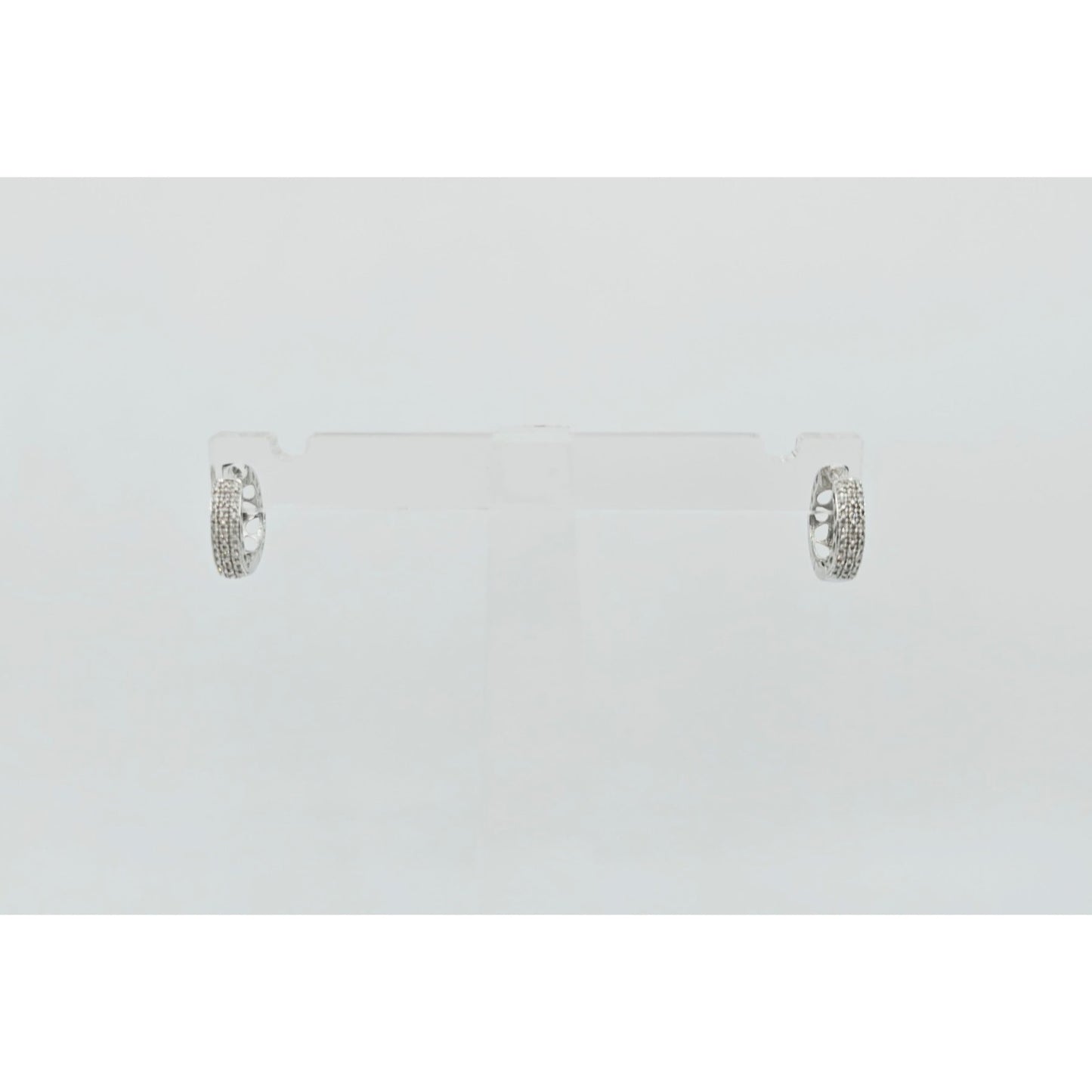 10K White Gold Round Diamond Hinged Hoop Huggie Earrings