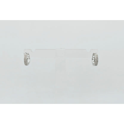 10K White Gold Round Diamond Hinged Hoop Huggie Earrings