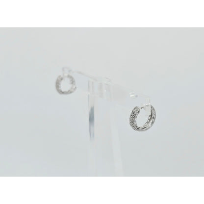 10K White Gold Round Diamond Hinged Hoop Huggie Earrings