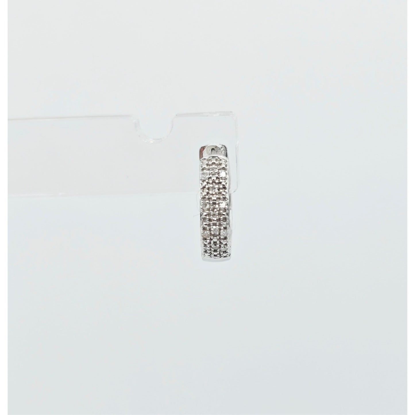 10K White Gold Round Diamond Hinged Hoop Huggie Earrings