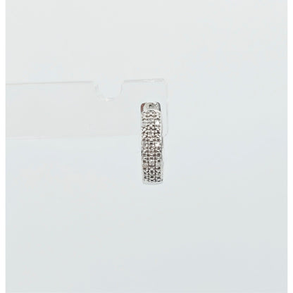 10K White Gold Round Diamond Hinged Hoop Huggie Earrings