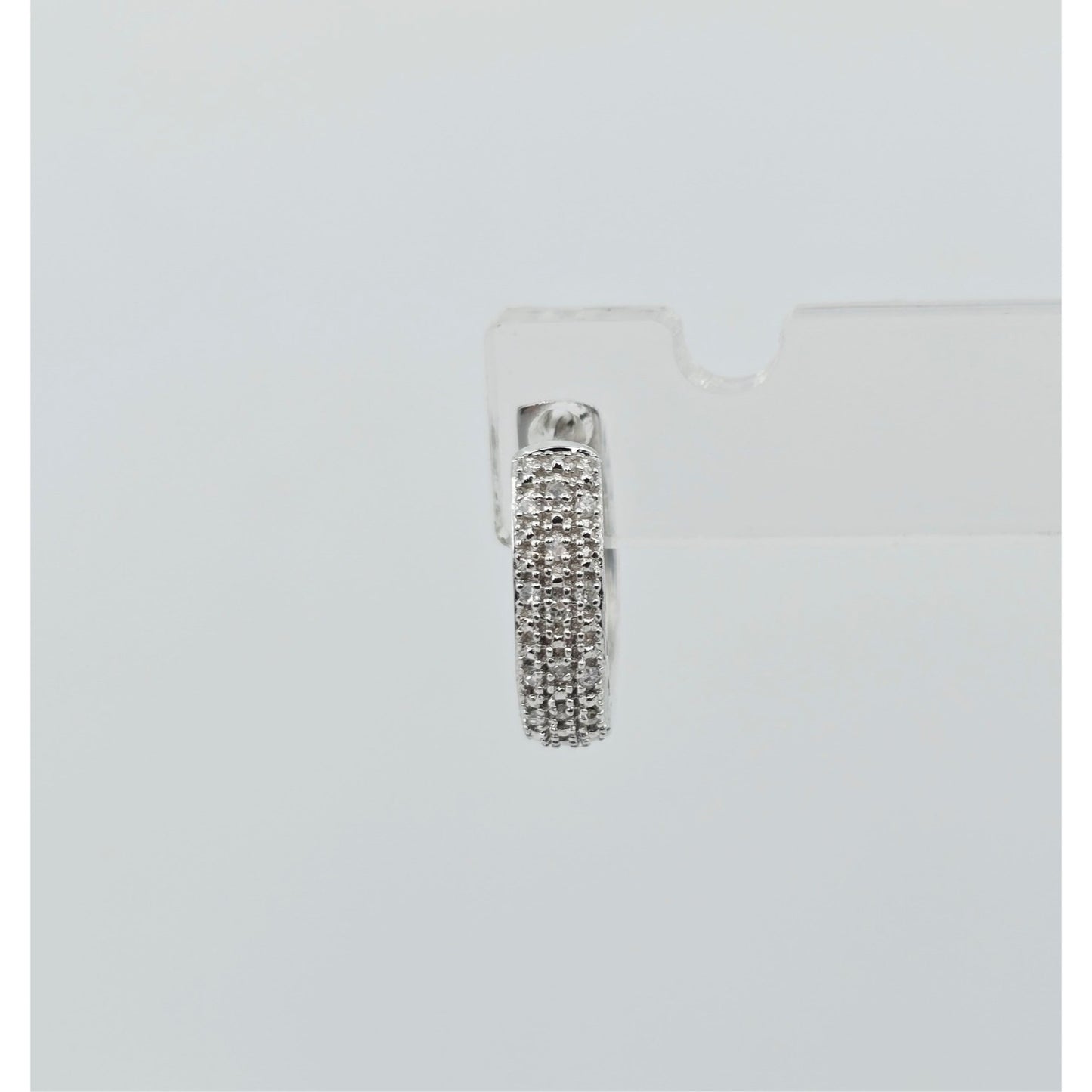 10K White Gold Round Diamond Hinged Hoop Huggie Earrings