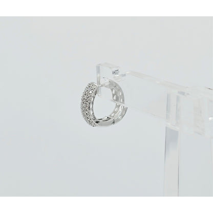 10K White Gold Round Diamond Hinged Hoop Huggie Earrings