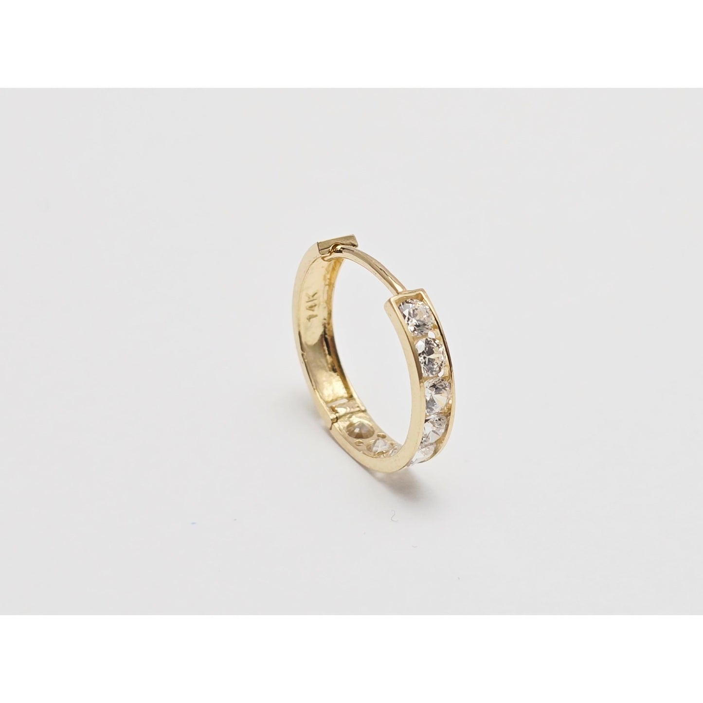 Single 14K Yellow Gold CZ Back Flap Hinge Earring