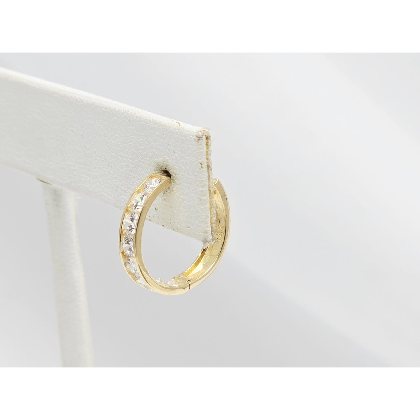 Single 14K Yellow Gold CZ Back Flap Hinge Earring