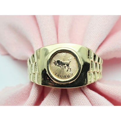 14K Yellow Gold Zodiac Horoscope Taurus Rolex Ring