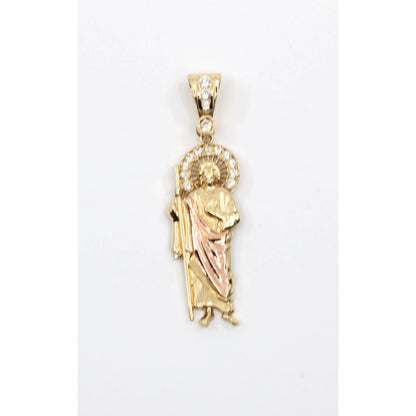 14K Two Tone Gold Saint Jude CZ Charm Pendant