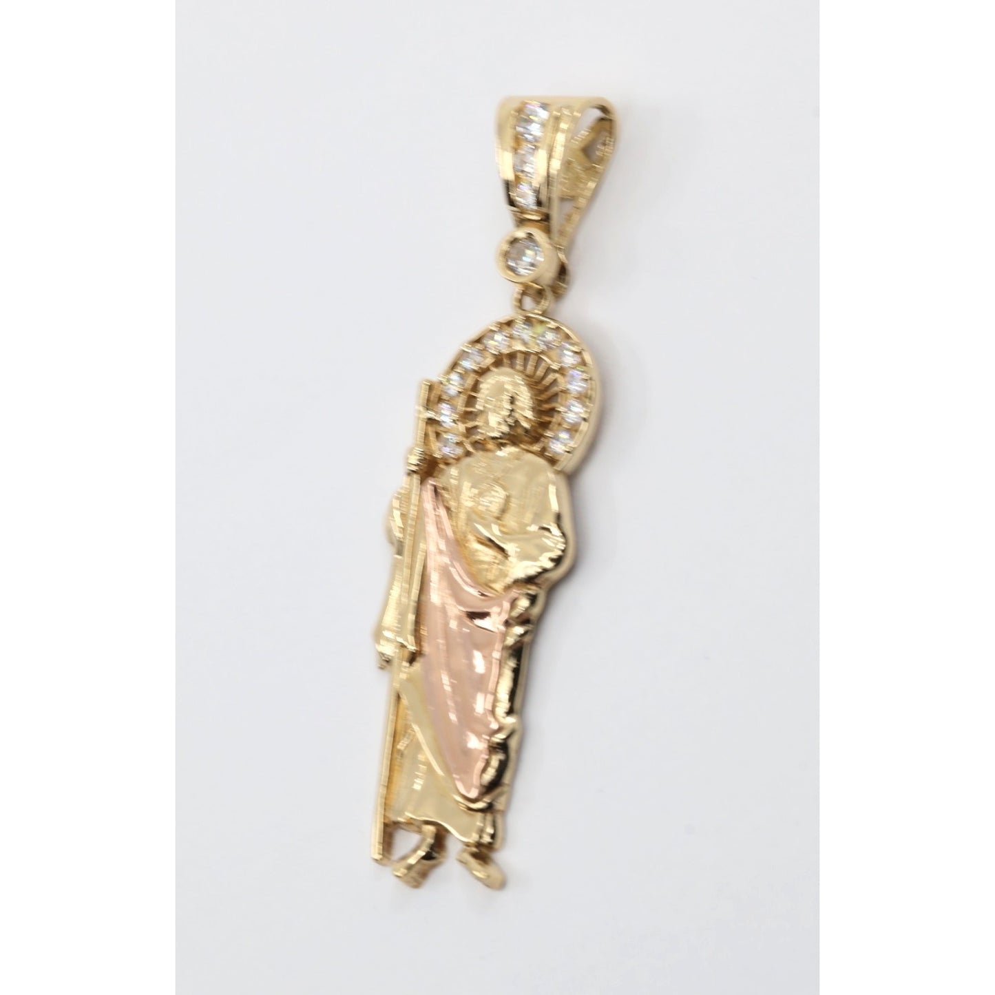 14K Two Tone Gold Saint Jude CZ Charm Pendant